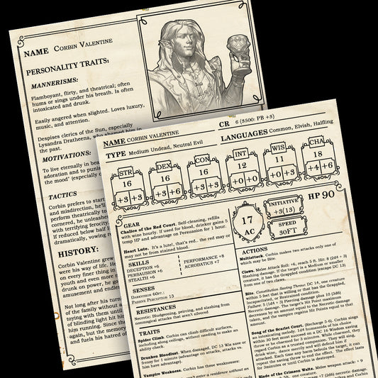 Free Corbin Valentine DND compatible NPC Sheet